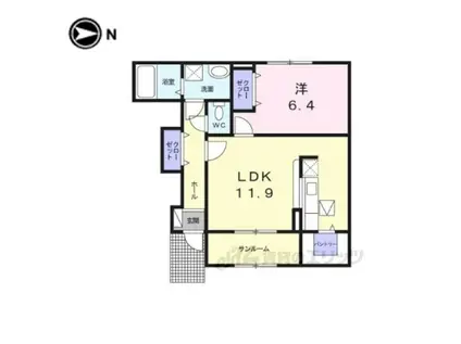 グランジェルメⅡ(1LDK/1階)の間取り写真