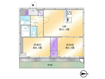 新松戸8044コーポラス(2LDK/1階)の間取り写真