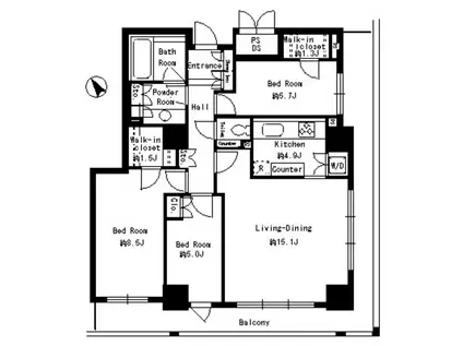 パークタワー芝浦ベイワードアーバンウイング(3LDK/27階)の間取り写真