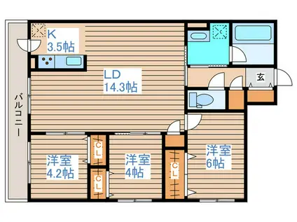 S-RESIDENCE南郷CLARITY(3LDK/2階)の間取り写真