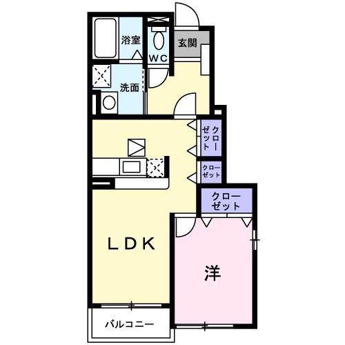 プルミエ・ラム-ルB棟(1LDK/1階)の間取り写真