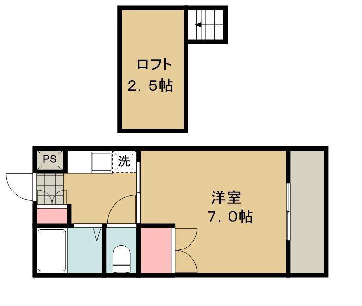 グランディオーヤマ(1K/2階)の間取り写真