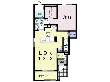 カレックス フィールド(1LDK/1階)の間取り写真