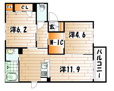 シャーメゾン谷町 A棟(2LDK/1階)の間取り写真
