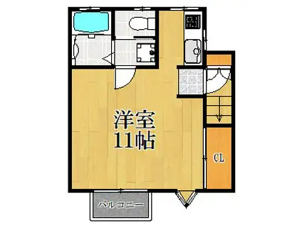 サンハイツK(ワンルーム/2階)の間取り写真