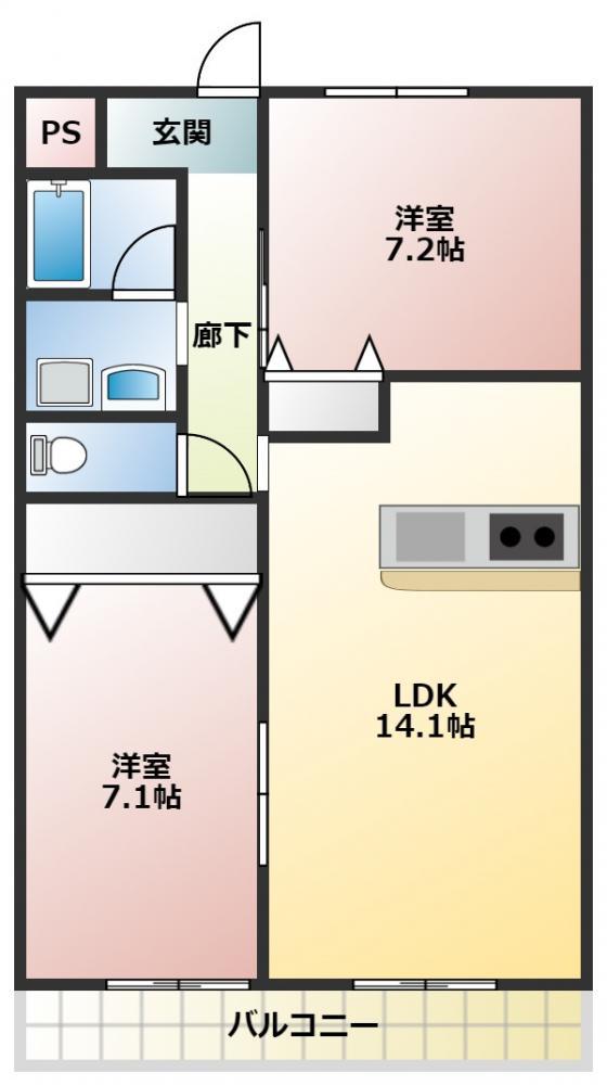 SUN CRYSTAL(2LDK/2階)の間取り写真