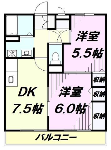 コンフォート狭山台II(2DK/2階)の間取り写真