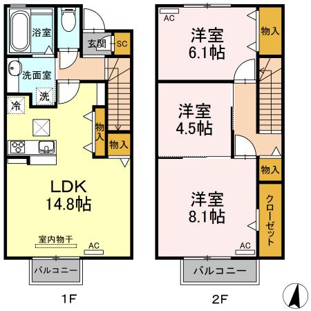デジール・T II(3LDK/1階)の間取り写真
