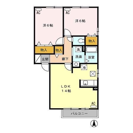 パルアモーレ A棟(2LDK/1階)の間取り写真