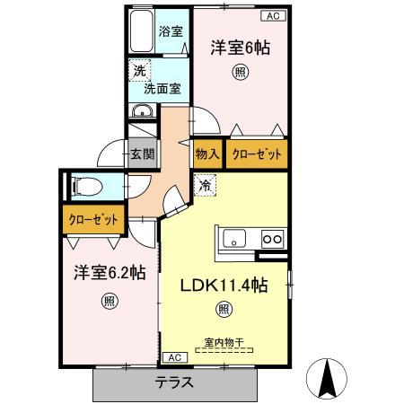 ロイヤルコート D(2LDK/1階)の間取り写真