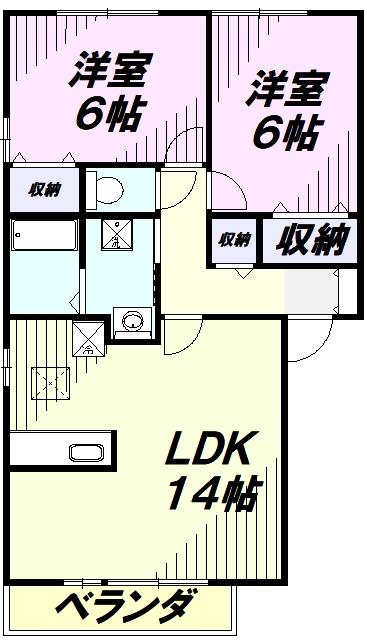 パルアモーレ A棟(2LDK/1階)の間取り写真