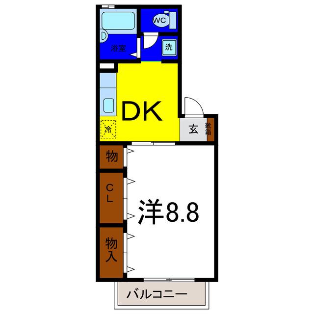 フロラシオン川内 III棟(1DK/2階)の間取り写真