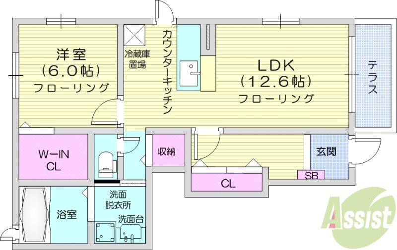 エマーブル・ペルル(1DK/1階)の間取り写真