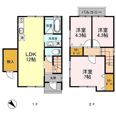ラグナハウスB(3LDK/1階)の間取り写真