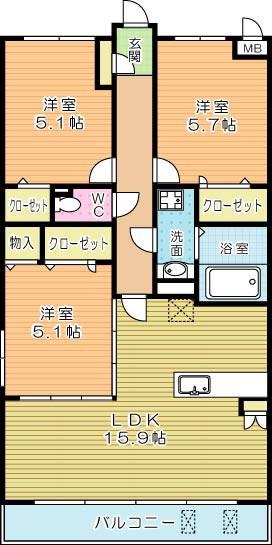 ブランノワール赤坂(3LDK/1階)の間取り写真