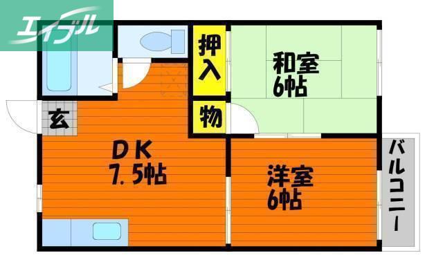 メゾン庭瀬B(2DK/2階)の間取り写真