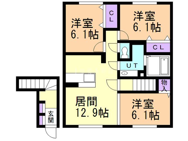 ウィット浜館(3LDK/2階)の間取り写真