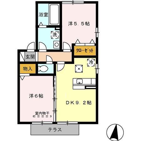 ラトンラヴールI番館(2DK/1階)の間取り写真