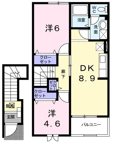 メゾンボヌールB(2DK/2階)の間取り写真