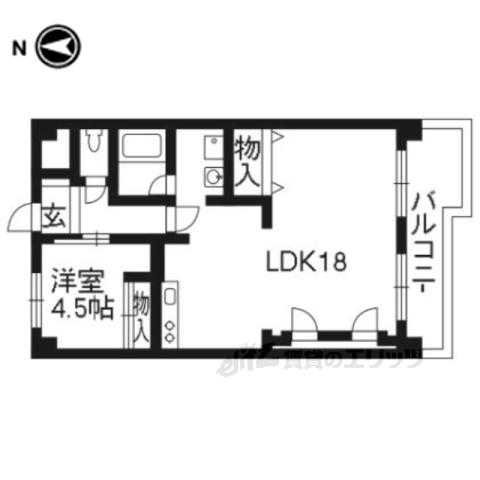 ルミエール出町柳202(1LDK/2階)の間取り写真