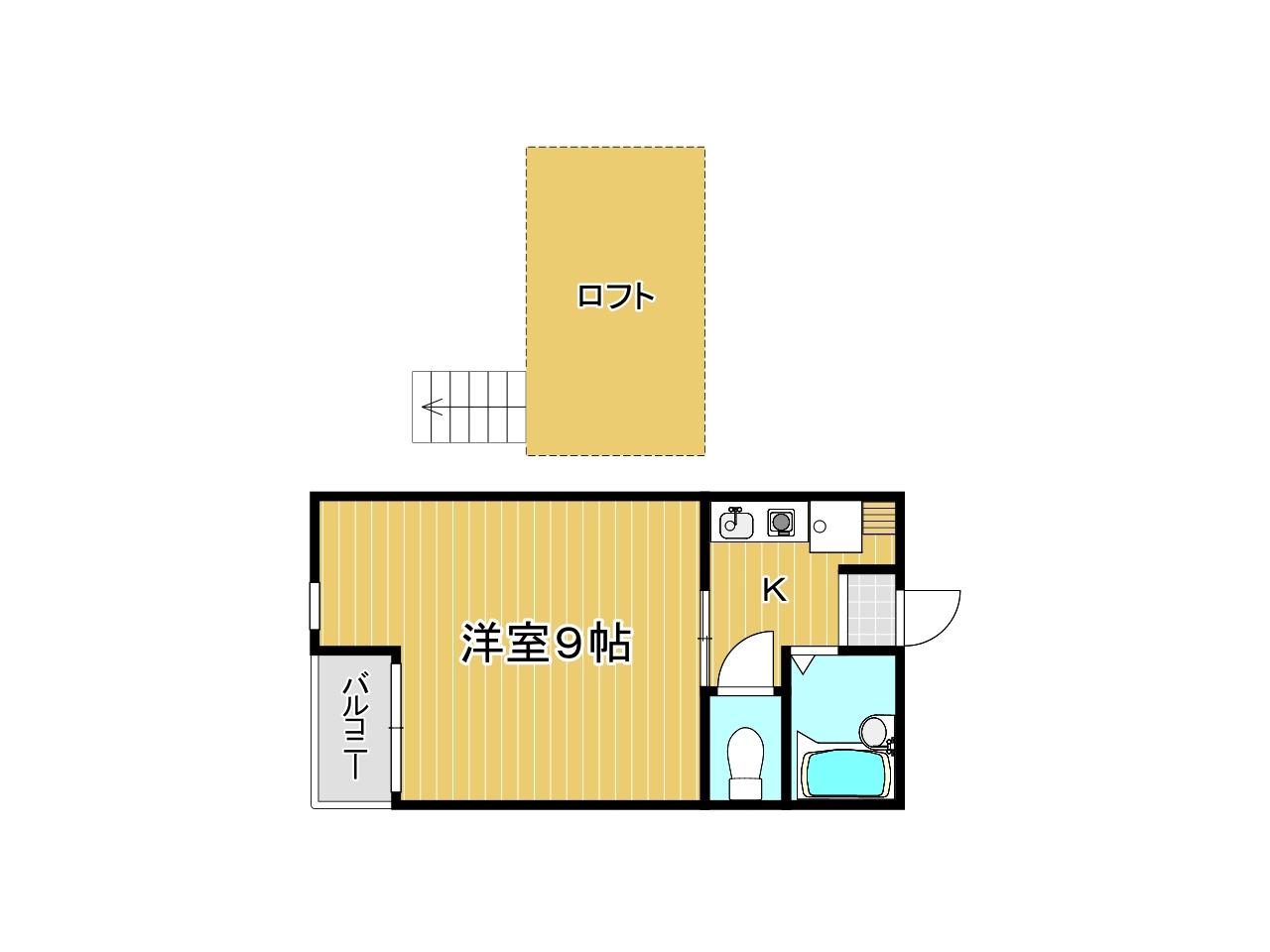 MOON下到津D棟(1K/2階)の間取り写真