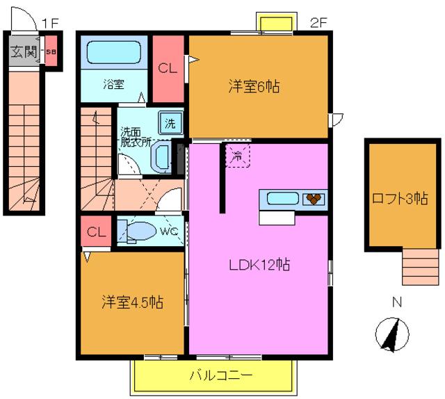 グレージュ船橋(2LDK/2階)の間取り写真