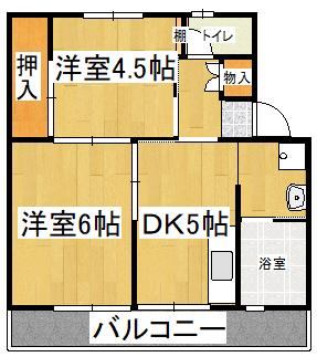 ビレッジハウス的場 1号棟(2DK/4階)の間取り写真