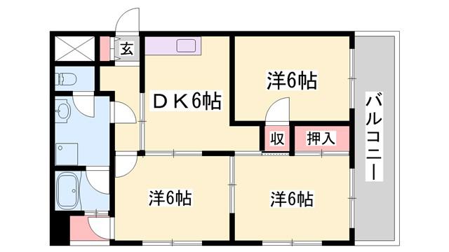 高岡中村コーポパート1(3DK/6階)の間取り写真