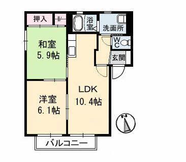 シャーメゾン八万 2番館(2LDK/2階)の間取り写真