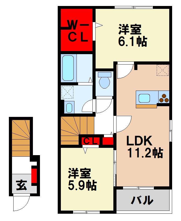 ノーブル筑前II(2LDK/2階)の間取り写真