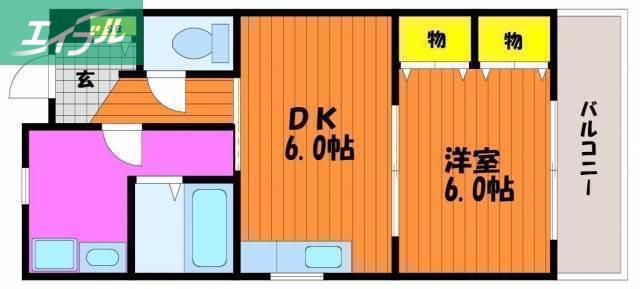 オーナメント春日(1DK/3階)の間取り写真