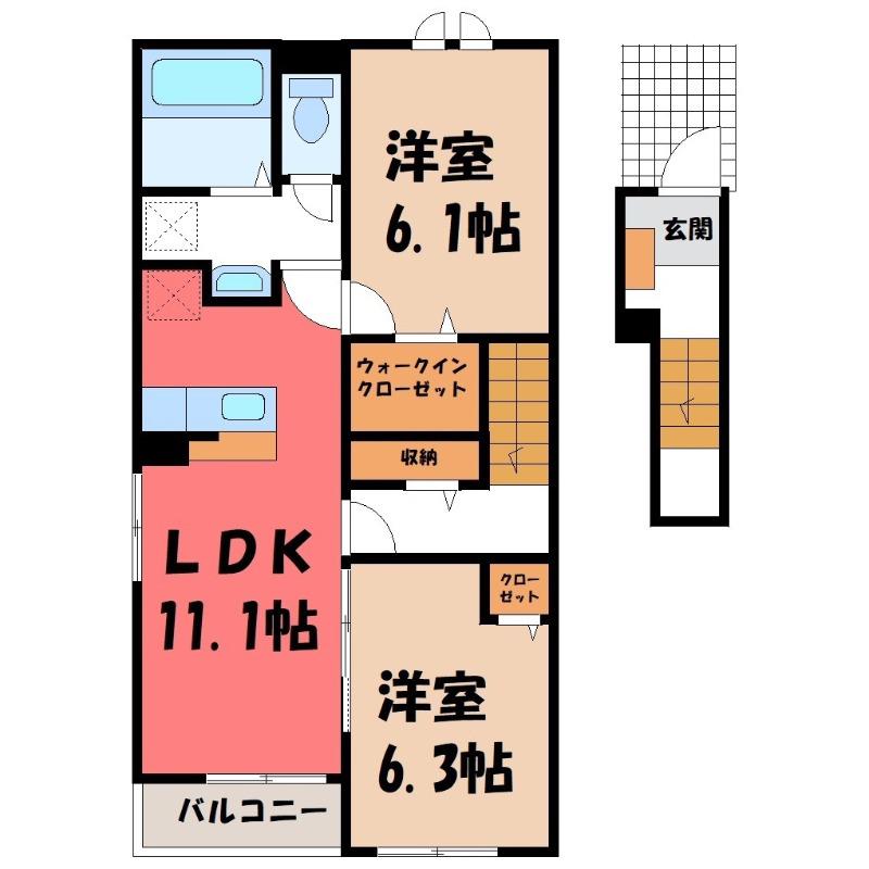 マウナ I(2LDK/2階)の間取り写真