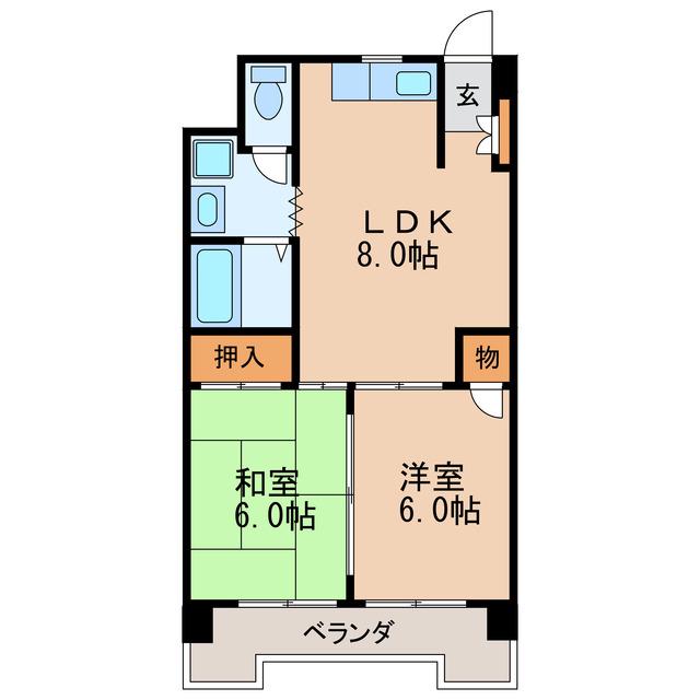 丸の内カジウラマンション(2LDK/4階)の間取り写真