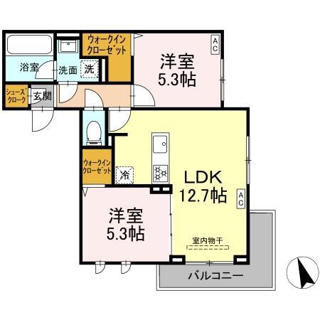 DBLESS狛江(2LDK/1階)の間取り写真