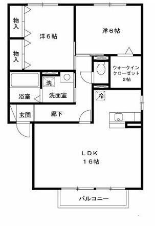 グレイスコート B棟(2LDK/2階)の間取り写真