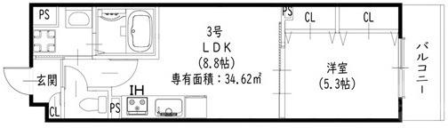 ピレーネ一津屋(1LDK/3階)の間取り写真