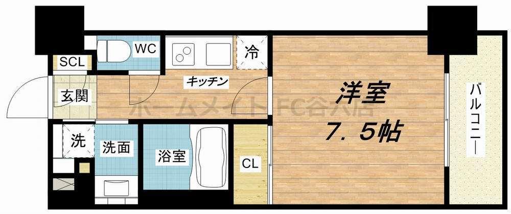 アスヴェル阿波座BLUE EARTH(1K/4階)の間取り写真