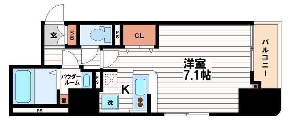 CITY SPIRE堺筋本町(1K/6階)の間取り写真