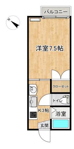 スカイハイツ有福(1K/1階)の間取り写真