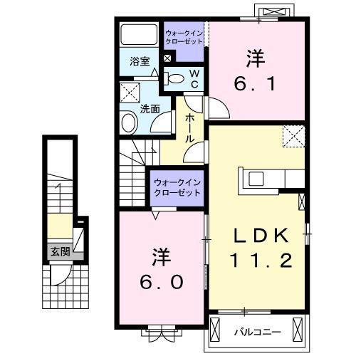 シャン・ド・フルールII(2LDK/2階)の間取り写真