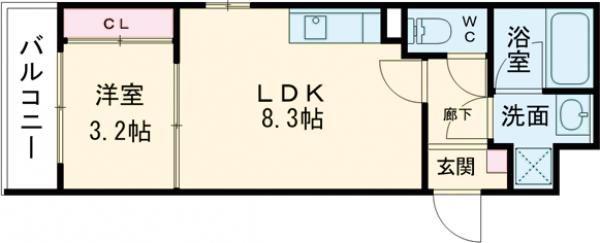 ラージヒル長瀬イースト(1LDK/3階)の間取り写真