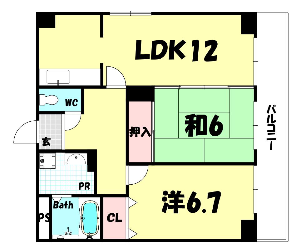フレーブフレーフ(2LDK/4階)の間取り写真
