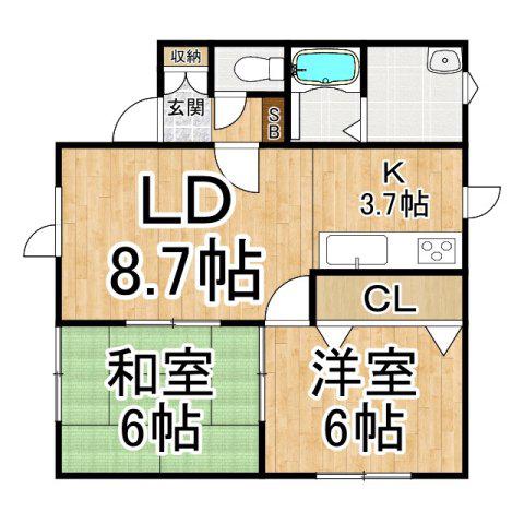 パレーシャル緑ヶ丘(2LDK/1階)の間取り写真