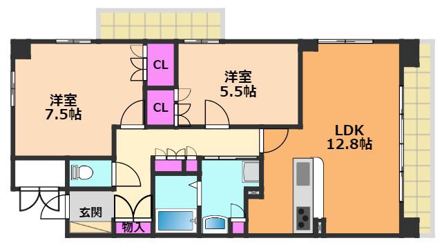 UURコート茨木東中条(2LDK/4階)の間取り写真