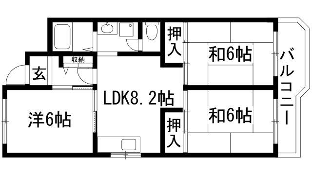 宝塚安倉 6号棟(3LDK/4階)の間取り写真