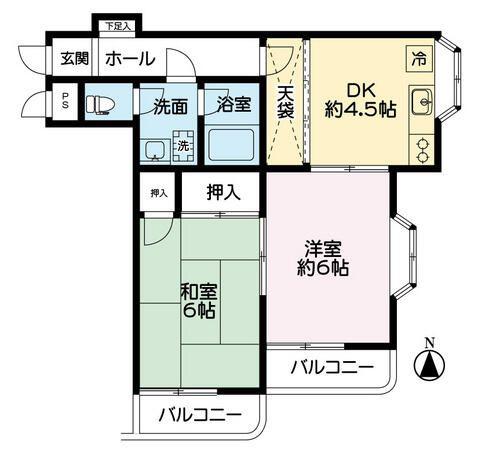 シャルールA(1LDK/3階)の間取り写真