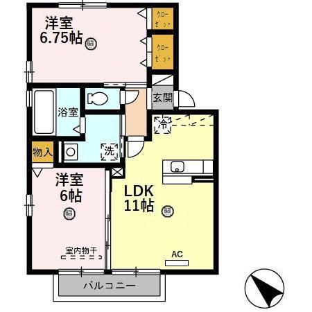 セカンド・アメニティ A棟(2LDK/2階)の間取り写真