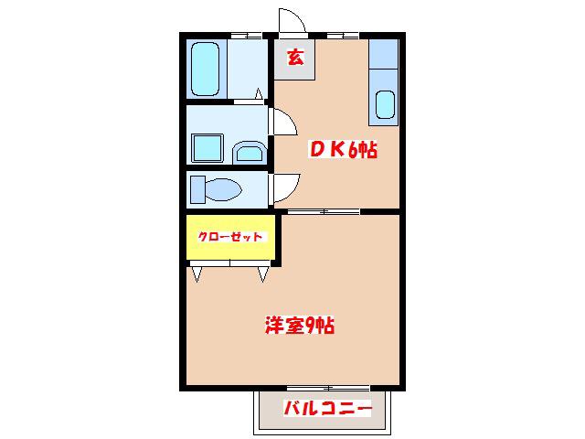 コーポ新本城(1DK/2階)の間取り写真