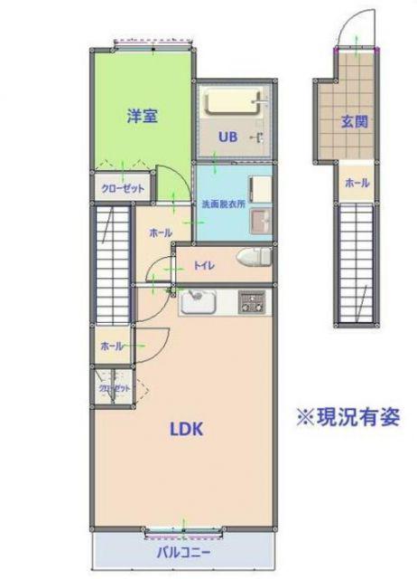 ロベリアIIA棟(1LDK/2階)の間取り写真