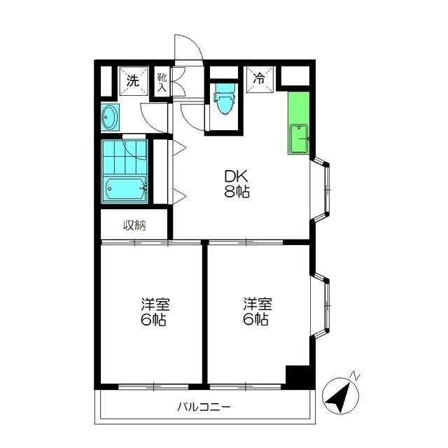 メイプルスクエア(2DK/1階)の間取り写真
